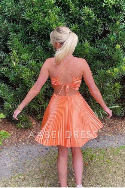 AABEI DRESS New Homecoming Dress Charming A Line V-Neck Spaghetti Straps Pleated Backless Party Sexy Short Prom Dresse
