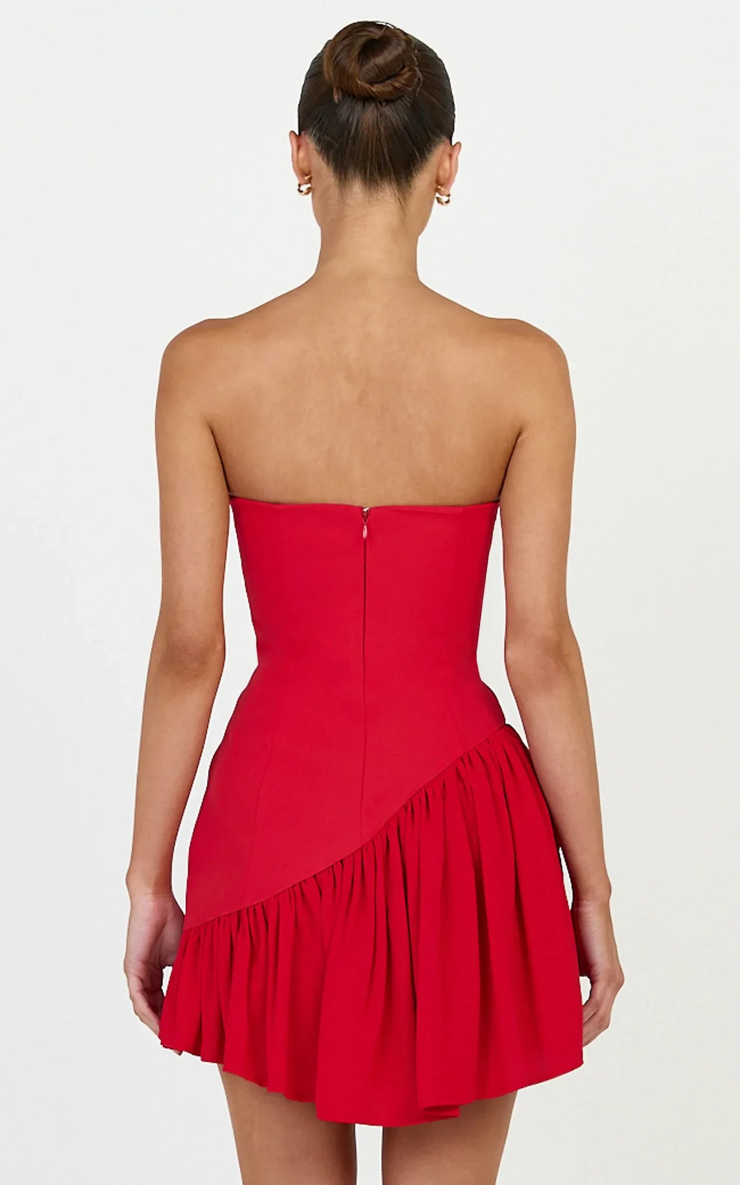 Vibrant Red Strapless A-Line Gathered Ruffle Mini Zipper Back Homecoming Dresses for Parties