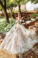 Whimsical Ball-Gown Sweetheart Off-Shoulder Lace-Up-Back Train-Length Wedding Dress