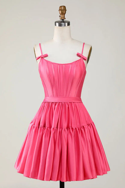 AABEI DRESS New Homecoming Dress Elegant Simple A-Line Bow Spaghetti Straps Pleated Fashion Short Graduation Dress