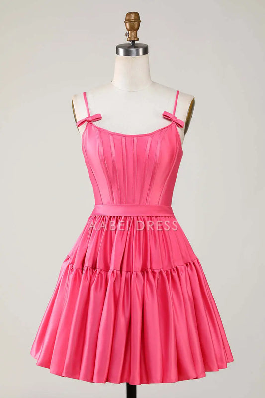AABEI DRESS New Homecoming Dress Elegant Simple A-Line Bow Spaghetti Straps Pleated Fashion Short Graduation Dress