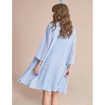 AABEI DRESS Wedding Guest Dress Elegant Sheath Jewel Neck 3/4 Length Sleeve Knee Length Lace Wrap Included Jacket Dresses Lace Two Piece Exquisite Mother of the Bride Dress
