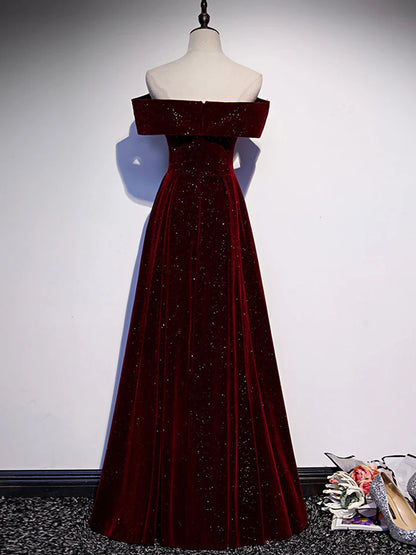 A-Line Velvet Dress Off Shoulder Long Evening Dress Elegant Formal Shining Dress