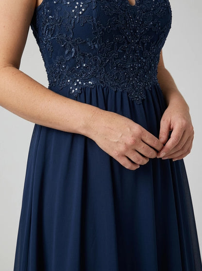 Regal A-line Illusion-neck Short-sleeve Zip-back Floor-length Mother Of The Bride Dress