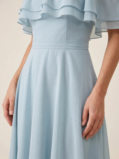 Sweet A-line Halter-neck Cold-shoulder Short-sleeve Zip-back Midi Homecoming Dress