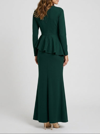 Sophisticated Mermaid Split-collar Long-sleeve Zip-back Floor-length Mother of the Bride Dress