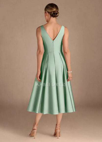 AABEI DRESS Wedding Guests Dresses A-Line Round Neck Sleeveless V Back Elegant Simple Mother of the Bride Dress