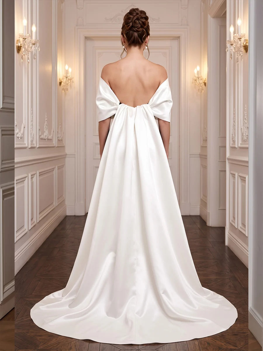 Black and Ivory Velvet and Satin Mermaid Off the Shoulder Floor Length Dress Back View - Aabei Dress