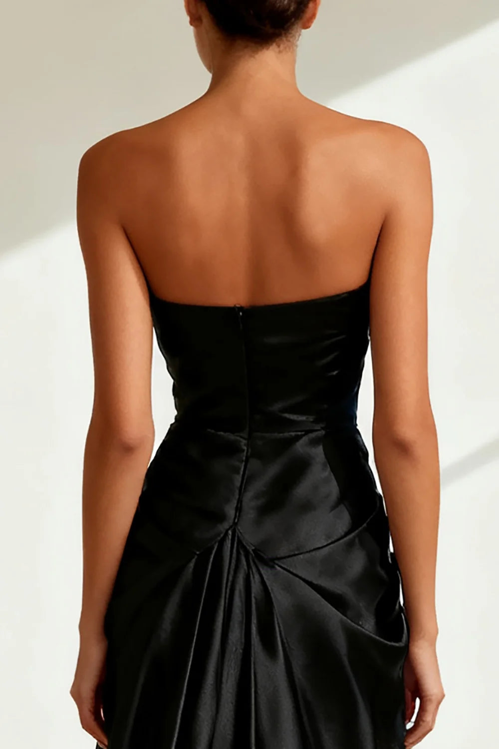 Black Satin & Sequin a-line strapless zipper-back floor-length Dress - Aabei Dress