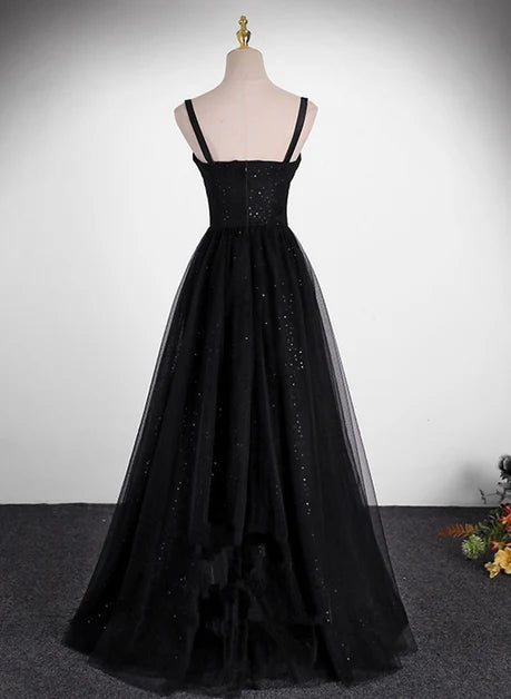 Black Tulle A-Line Sweetheart Zipper Back Floor-Length Dress Back View - Aabei Dress