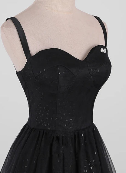 Black Tulle A-Line Sweetheart Zipper Back Floor-Length Dress - Aabei Dress