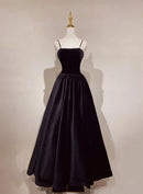 Black Velvet A-Line Straight Across Zipper Back Floor-Length Dress - Aabei Dress