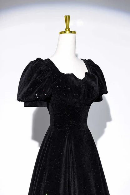 Black Velvet A-Line Sweetheart Lace-up Floor-Length Dress - Aabei Dress