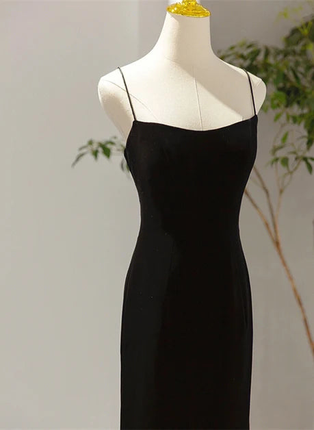 Black Velvet Sheath Column Square Neck Zipper Back Floor Length Dress - Aabei Dress