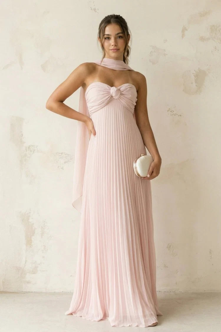 Blushing Pink Chiffon A-Line Sweetheart Lace-Up Back Floor-Length Dress - Aabei Dress