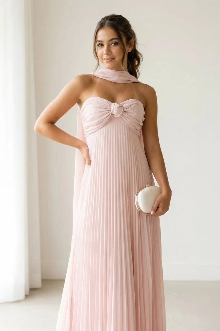 Blushing Pink Chiffon A-Line Sweetheart Lace-Up Back Floor-Length Dress - Aabei Dress