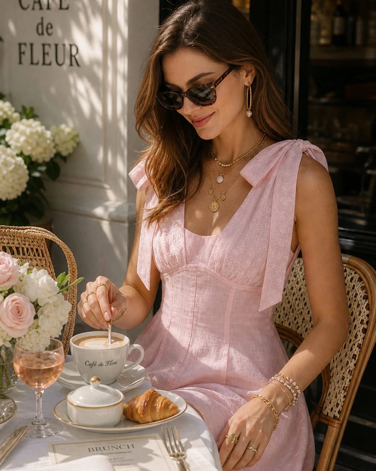 Blushing Pink Cotton Linen Blend with Eyelet Lace A-Line Sweetheart Mini Dress - Aabei Dress