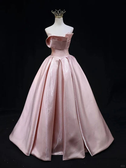 Blushing Pink Satin ball-gown sweetheart zipper-back floor-length Dress - Aabei Dress