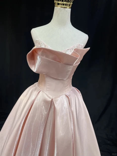 Blushing Pink Satin ball-gown sweetheart zipper-back floor-length Dress - Aabei Dress