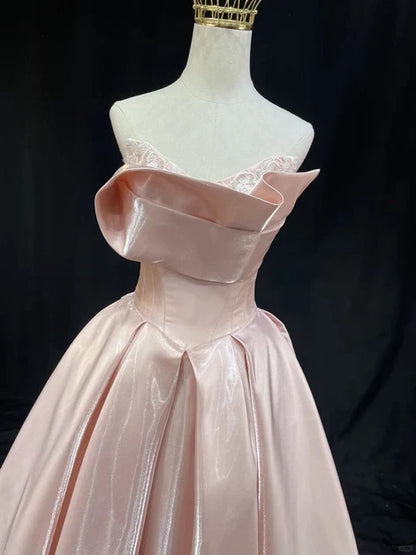 Blushing Pink Satin ball-gown sweetheart zipper-back floor-length Dress - Aabei Dress