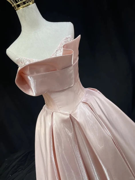 Blushing Pink Satin ball-gown sweetheart zipper-back floor-length Dress - Aabei Dress