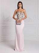 Blushing Pink Satin Sheath Column Straight Across Zipper Back Floor-Length Dress - Aabei Dress