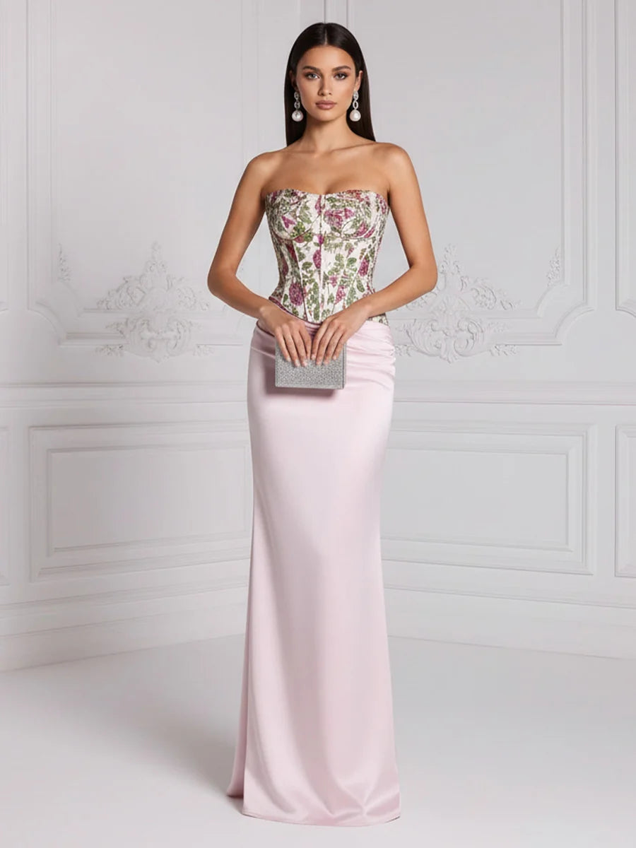 Blushing Pink Satin Sheath Column Straight Across Zipper Back Floor-Length Dress - Aabei Dress