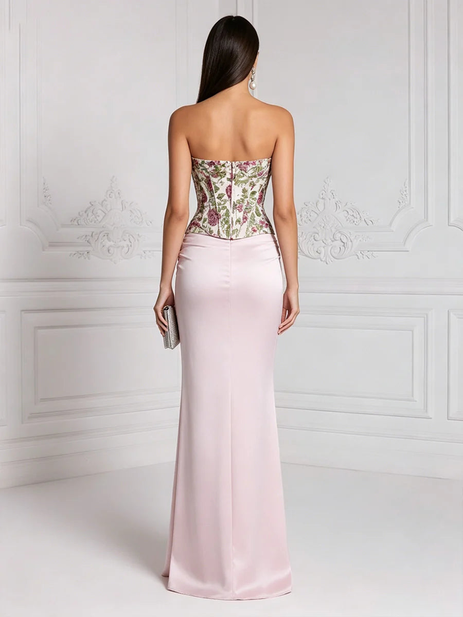 Blushing Pink Satin Sheath Column Straight Across Zipper Back Floor-Length Dress - Aabei Dress