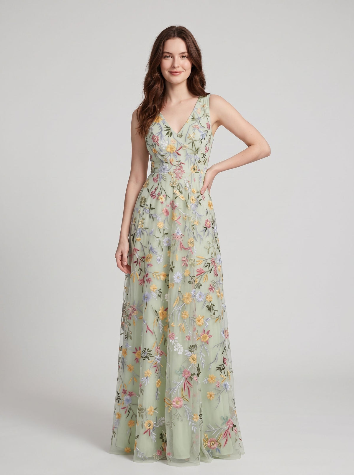 Blushing Pink Tulle A Line V Neck Zipper Back Floor Length Dress - Aabei Dress