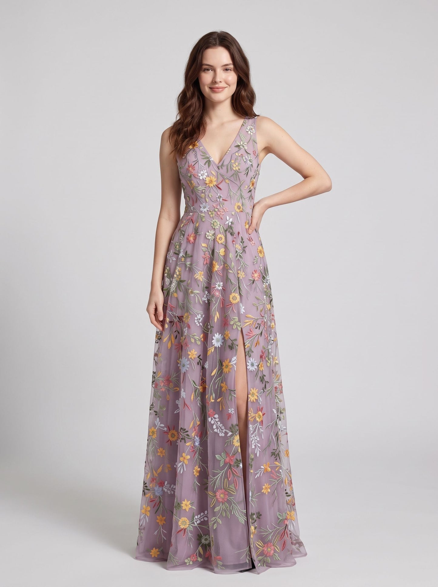 Blushing Pink Tulle A Line V Neck Zipper Back Floor Length Dress - Aabei Dress