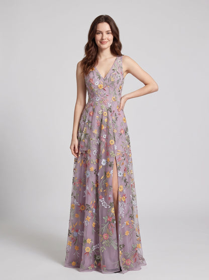 Blushing Pink Tulle A Line V Neck Zipper Back Floor Length Dress - Aabei Dress