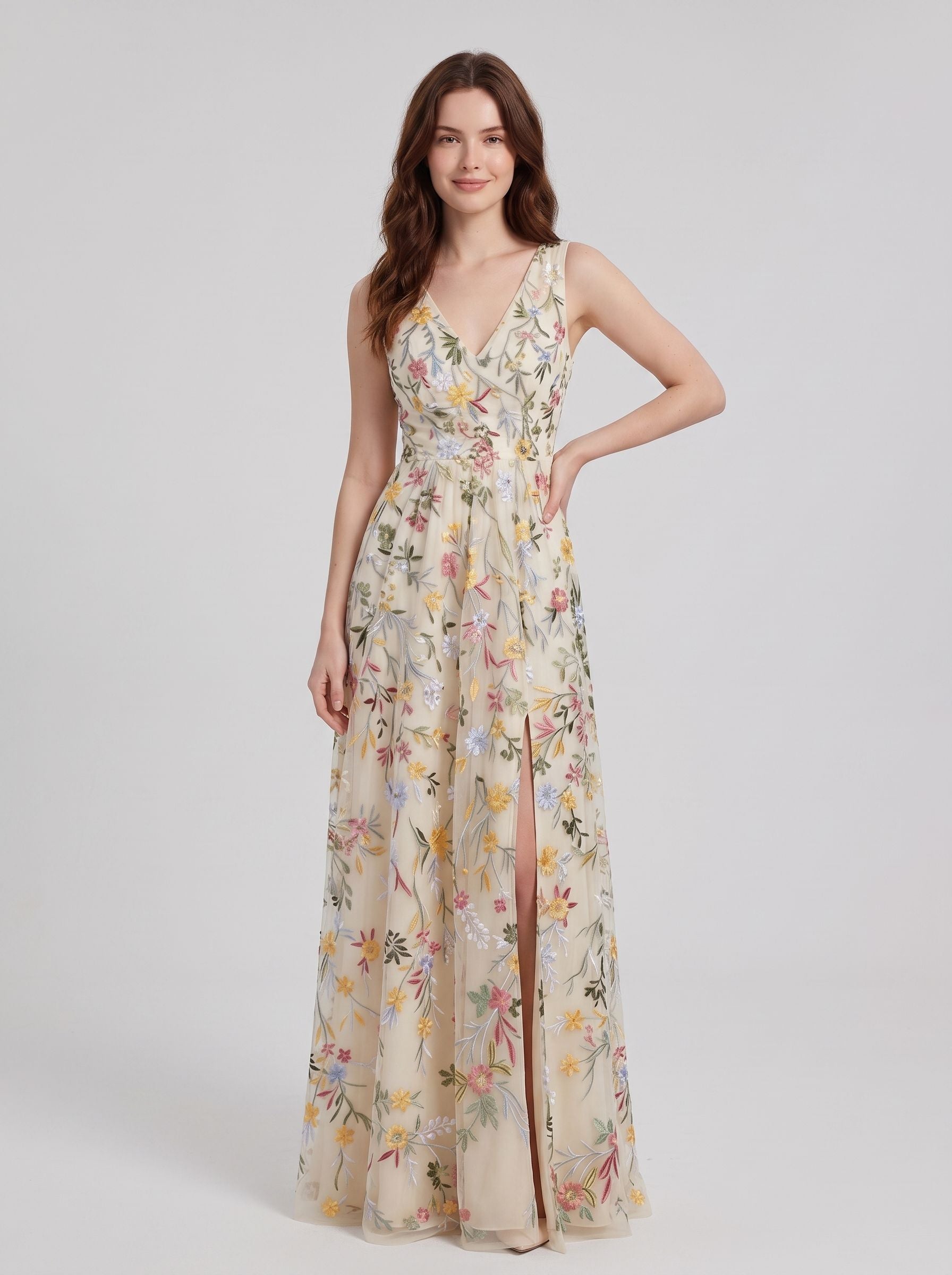 Blushing Pink Tulle A Line V Neck Zipper Back Floor Length Dress - Aabei Dress