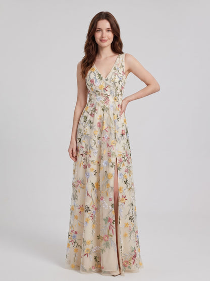Blushing Pink Tulle A Line V Neck Zipper Back Floor Length Dress - Aabei Dress