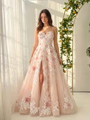Blushing Pink Tulle and Lace A-Line Sweetheart Lace-up Back Floor-Length Dress - Aabei Dress