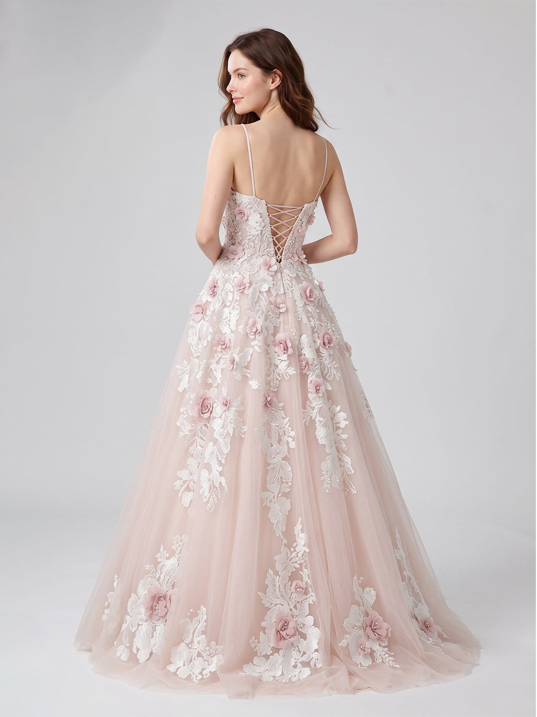 Blushing Pink Tulle and Lace A-Line Sweetheart Lace-up Back Floor-Length Dress - Aabei Dress