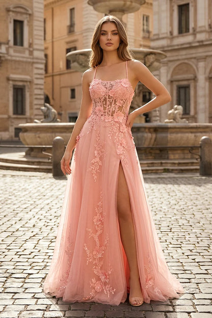 Blushing Pink Tulle with Lace Appliques A-Line Sweetheart Floor-length Dress - Aabei Dress