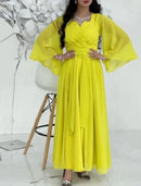 A-Line Evening Gown Elegant Dress Formal Prom Floor Length 3/4 Length Sleeve Square Neck Chiffon with Ruched Strappy