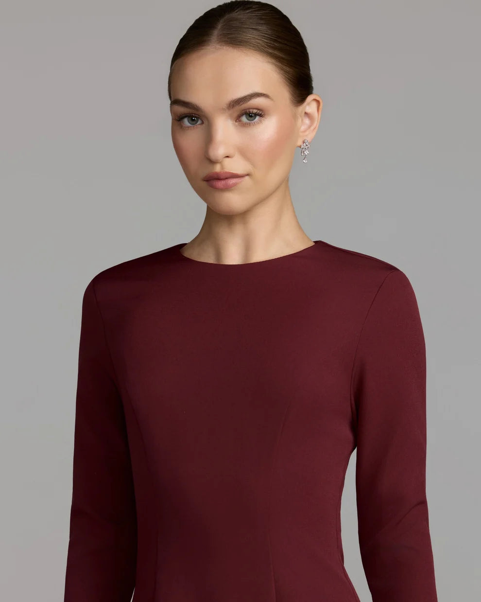 Burgundy Crepe A-Line High Neck Zipper Back Floor Length Dress - Aabei Dress