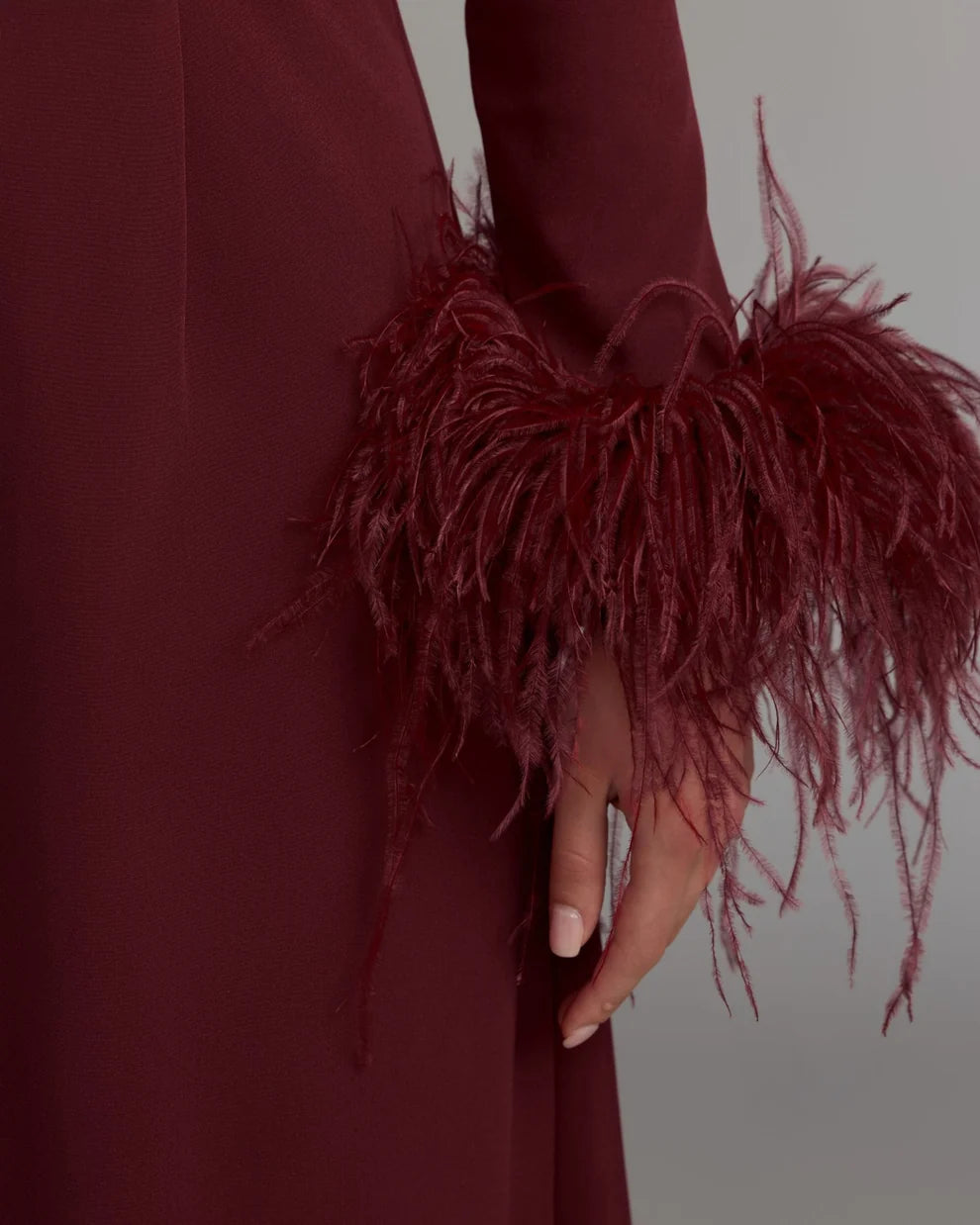 Burgundy Crepe A-Line High Neck Zipper Back Floor Length Dress - Aabei Dress