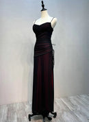Burgundy Mesh Sheath Column Sweetheart Lace Up Back Floor Length Dress Front View - Aabei Dress