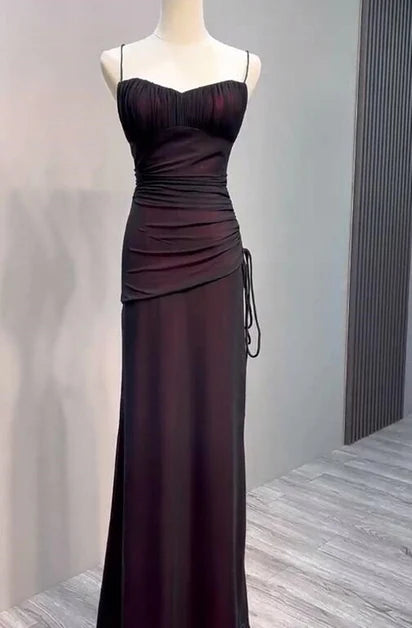 Burgundy Mesh Sheath Column Sweetheart Lace Up Back Floor Length Dress - Aabei Dress