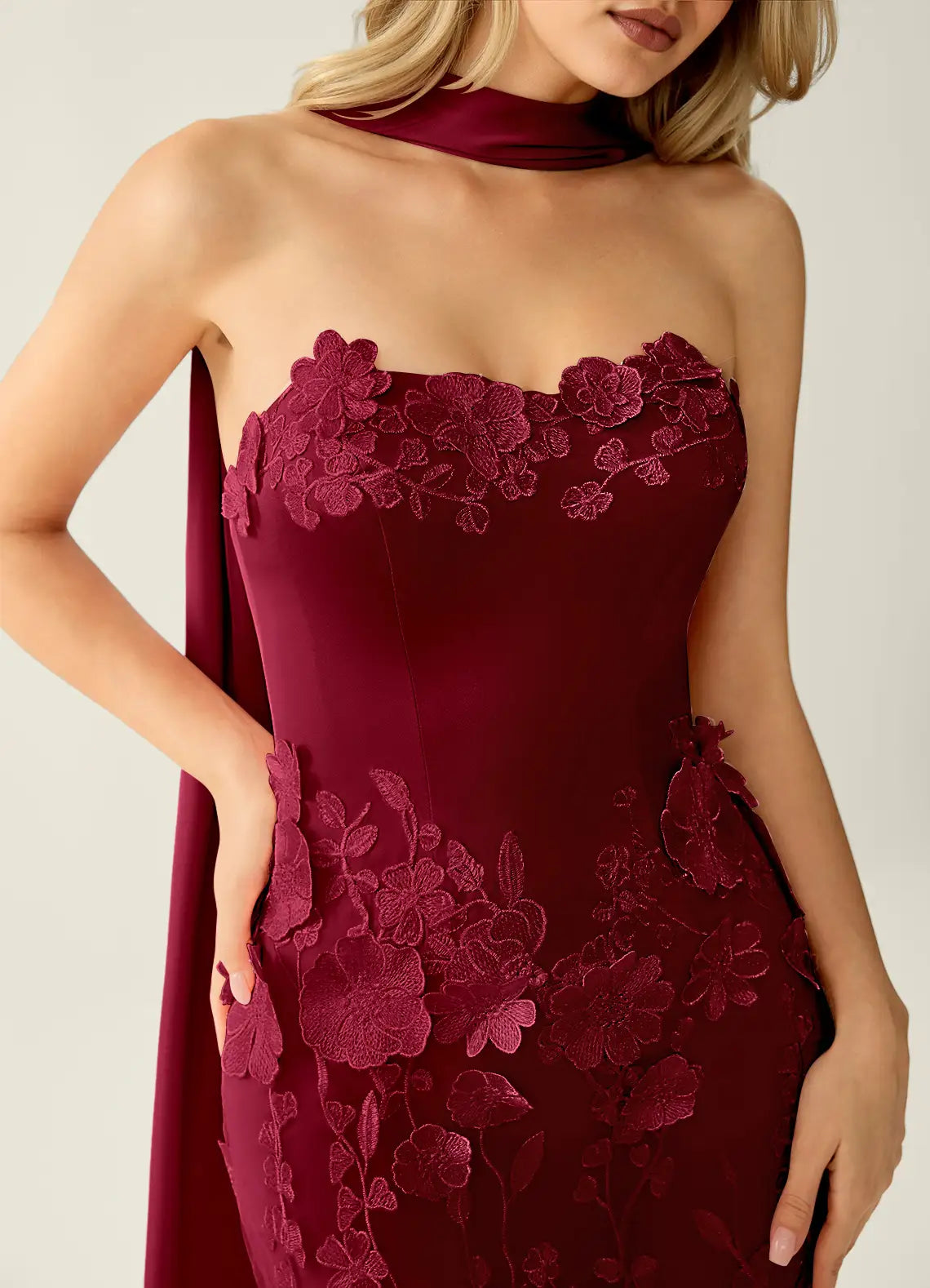 Burgundy Satin Trumpet Sweetheart Lace-Up Back Floor-Length Dress - Aabei Dress