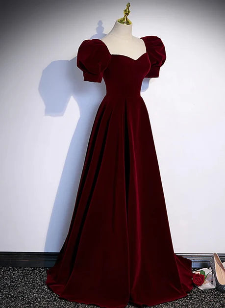 Burgundy Velvet A-Line Sweetheart Lace-up Floor-Length Dress - Aabei Dress