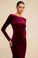 Cabernet Velvet Sheath Column Boat Neck Open Back Floor Length Dress - Aabei Dress