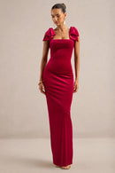 Cabernet Velvet sheath-column square-neck low-back floor-length Dress Front View - Aabei Dress