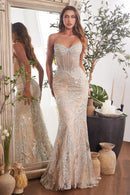 Glitter Mermaid Strapless Sweetheart Open Back Long Prom Dress