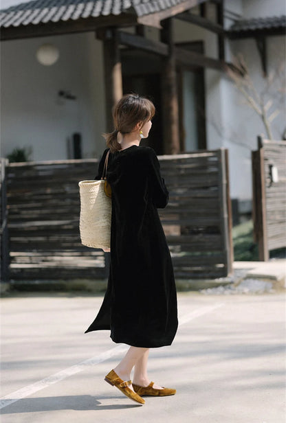 Evening Dress Velvet Dress Round Neck Long Sleeves Casual Dress Plus size Formal Dresses Wedding Guest Dress