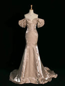 Champagne Satin Mermaid Sweetheart Low Back Floor-Length Dress Front View - Aabei Dress