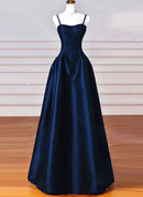 Dark Navy Satin A-Line Sweetheart Lace-up Floor-Length Dress Front View - Aabei Dress