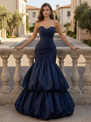 Dark Navy Taffeta Mermaid Sweetheart Zipper Back Floor-Length Dress - Aabei Dress